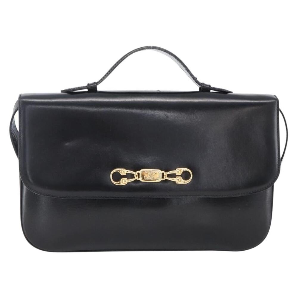 Celine Leather Horsebit Shoulder Bag Black